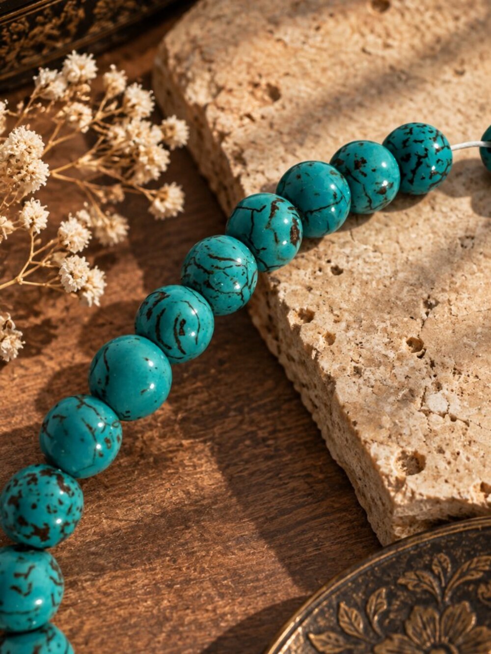 Turquoise-Style Beaded Necklace Blue Stone Look